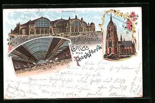 Lithographie Frankfurt a. M., Hauptbahnhof und Dom