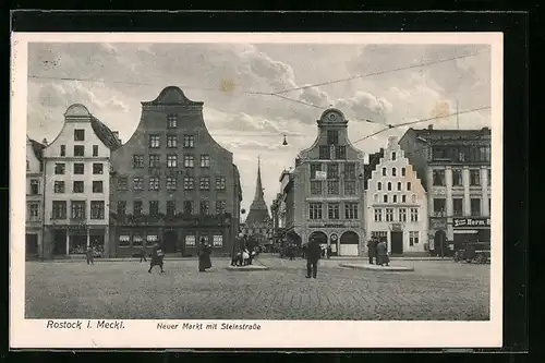 AK Rostock i. Meckl., Neuer Markt mit Steinstrasse