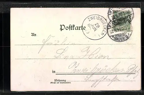 Lithographie Karlsruhe, Totalansicht mit Parkanlage