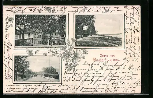 AK Niendorf a. d. Ostsee, Ostsee-Hotel, Uferpartie, Ortspartie