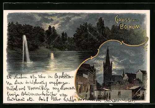 Lithographie Bochum, Alter Markt und Stadtpark