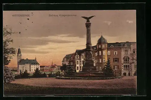 AK Wittenberge, Rathaus und Kriegerdenkmal