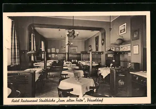 AK Düsseldorf, Innenansicht des Hotel-Restaurants Stadtküche Zum alten Fritz