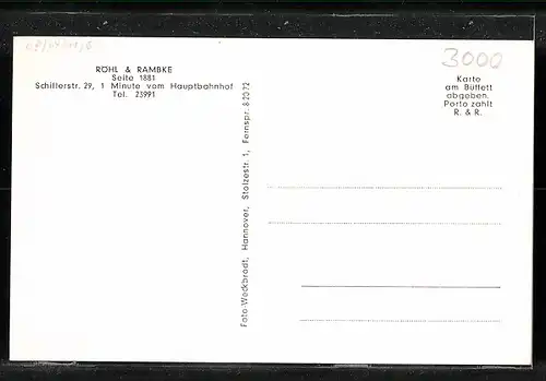 AK Hannover, Innenansicht der Weinstube Röhl & Rambke