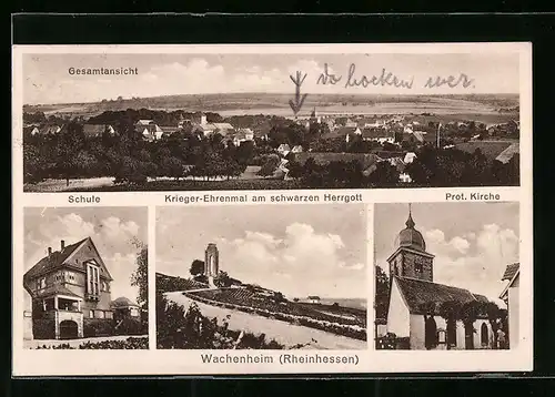 AK Wachenheim /Rheinhessen, Gesamtansicht, Prot. Kirche und Schule