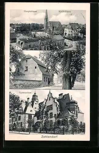 AK Berlin-Zehlendorf, Hauptstrasse, Gymnasium, Kirchstrasse