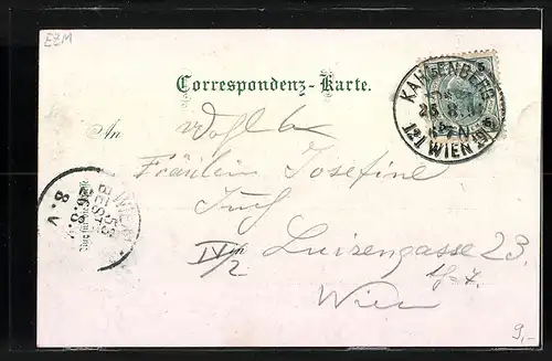 Lithographie Wien-Kahlenberge, Stefanie-Warte, Leopoldsberg, Eisenbahn