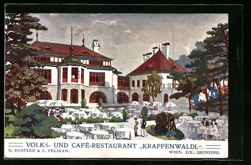 Künstler-AK Wien-Grinzing, Volks- und Cafe-Restaurant Krapfenwald