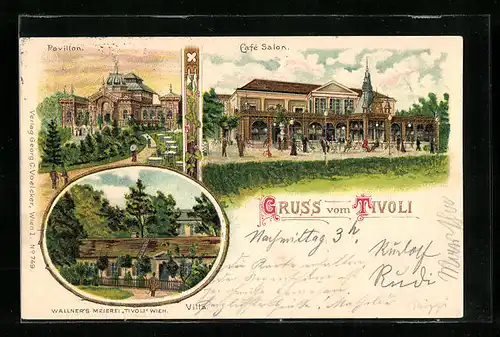 Lithographie Wien, Cafe Salon, Wallner`s Meierei Tivoli, Pavillon