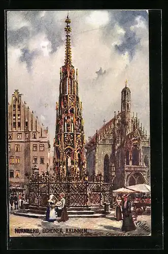 Künstler-AK Charles F. Flower: Nürnberg, Schöner Brunnen