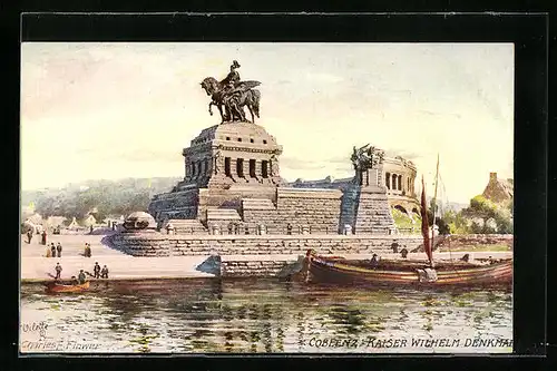 Künstler-AK Charles F. Flower: Coblenz, Denkmal Kaiser Wilhelms I. am Deutschen Eck