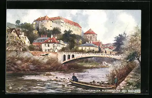 Künstler-AK Charles F. Flower: Tübingen, Alleenbrücke und Schloss