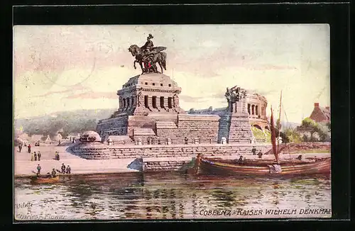 Künstler-AK Charles F. Flower: Coblenz, Denkmal Kaiser Wilhelms I. am Deutschen Eck