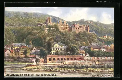 Künstler-AK Charles F. Flower: Heidelberg, Schloss von der Hirschgasse