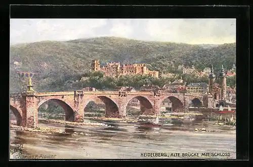 Künstler-AK Charles F. Flower: Heidelberg, Alte Brücke mit Schloss