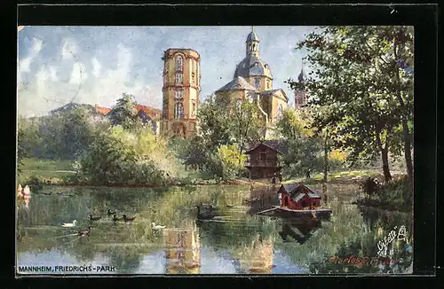 Künstler-AK Charles F. Flower: Mannheim, Der Friedrichspark