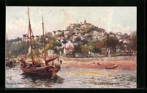 Künstler-AK Charles F. Flower: Blankenese a. E., Uferpartie mit Segelbooten