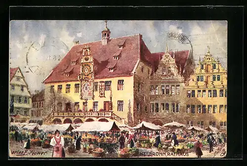 Künstler-AK Charles F. Flower: Heilbronn, Rathaus