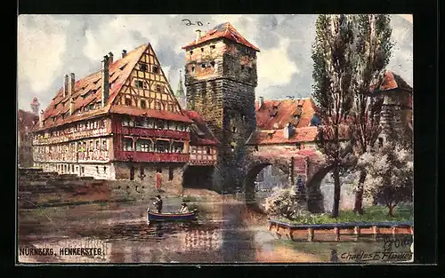 Künstler-AK Charles F. Flower: Nürnberg, Henkersteg mit Boot