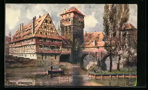 Künstler-AK Charles F. Flower: Nürnberg, Henkersteg mit Boot