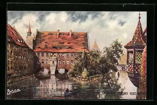 Künstler-AK Charles F. Flower: Nürnberg, Heiliges Geist-Spital mit Boot