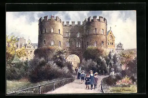 Künstler-AK Charles F. Flower: Köln, Hahnentor mit Kindern