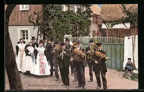 AK Wendischer Hochzeitszug in Tracht mit Musikanten