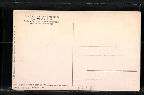 Künstler-AK Nationaltanz der Schaumburg-Lipper in Trachten aus der Umgegend von Minden i.W.