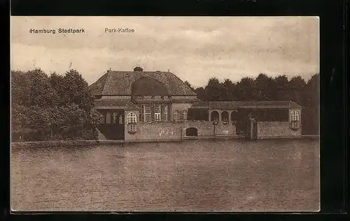 AK Hamburg-Winterhude, Park-Kaffee im Stadtpark vom Wasser aus