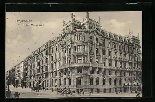 AK Stuttgart, Hotel Marquardt mit Strasse