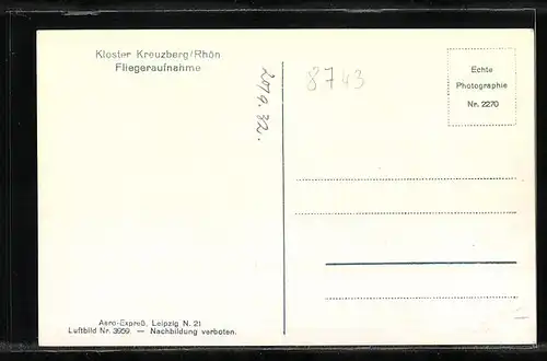 AK Bischofsheim /Rhön, Fliegeraufnahme des Klosters Kreuzberg