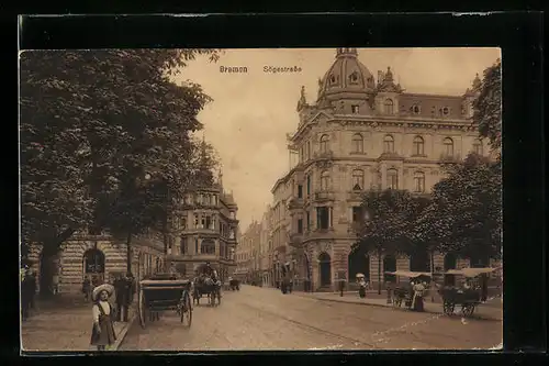 AK Bremen, Partie in der Sögestrasse mit Kutschen