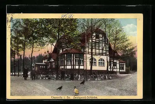 AK Chemnitz /Sa., Gasthaus Zeisigwald-Schänke mit Strasse