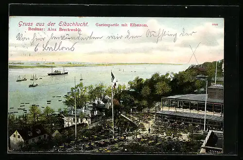 AK Hamburg-Othmarschen, Gasthaus Elbschlucht mit Elbe aus der Vogelschau