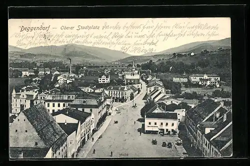 AK Deggendorf, Oberer Stadtplatz aus der Vogelschau