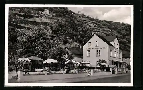 AK St. Goar, Hotel Winzerhaus mit Terrasse und Strasse