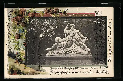 Passepartout-Lithographie Stuttgart, Eberhard-Gruppe, Landschaftsbild