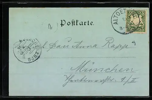 Mondschein-AK Altötting, Ortspartie mit Kirchen