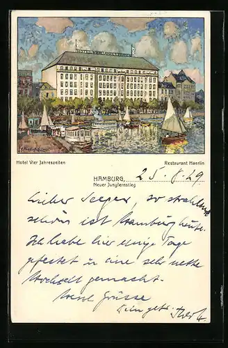 Künstler-AK Hamburg-Neustadt, Hotel Vier Jahreszeiten, Neuer Jungfernstieg