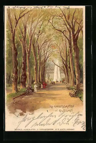 Lithographie Stuttgart, Kgl. Schlossgarten