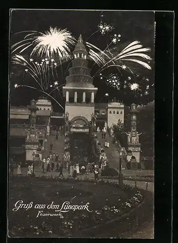 AK Berlin-Halensee, Gruss aus dem Lunapark, Feuerwerk