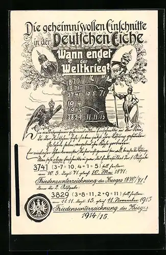 AK Die geheimnisvollen Einschnitte in der Deutschen Eiche, Wann endet der Weltkrieg?