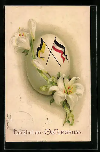 Präge-AK Osterei mit Fahnen und Blumen, Ostergruss