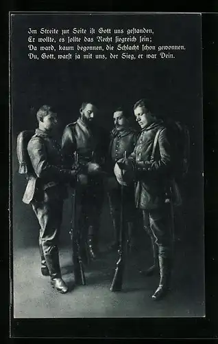 AK Im Streite zur Seite ist Gott uns gestanden.., Vier betende Soldaten, Propaganda