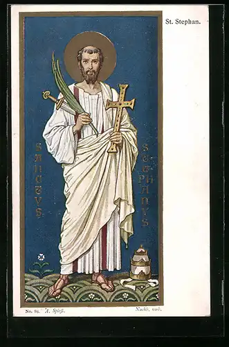 Künstler-AK Schutzpatron St. Stephan mit Kreuz