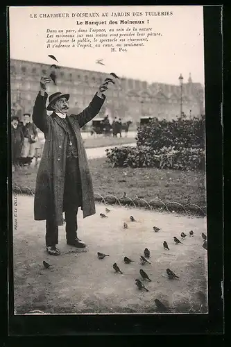 AK Paris, Le Banquet des Moineaux, Le Charmeur d`Oiseaux aux Tuileries