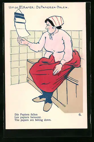 Künstler-AK Die Papiere fallen, Toilettenhumor