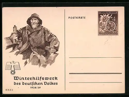AK Fischer mit Tabakspfeife, , Ganzsache WHW Winterhilfswerk 1938-39