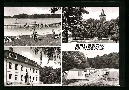 AK Brüssow / Pasewalk, Freibad, Karl-Liebknecht-Platz, Polytechnische Oberschule