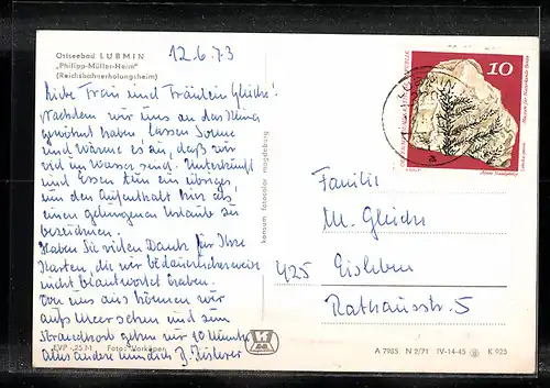 AK Lubmin / Ostseebad, Reichsbahnererholungsheim Philipp-Müller-Heim